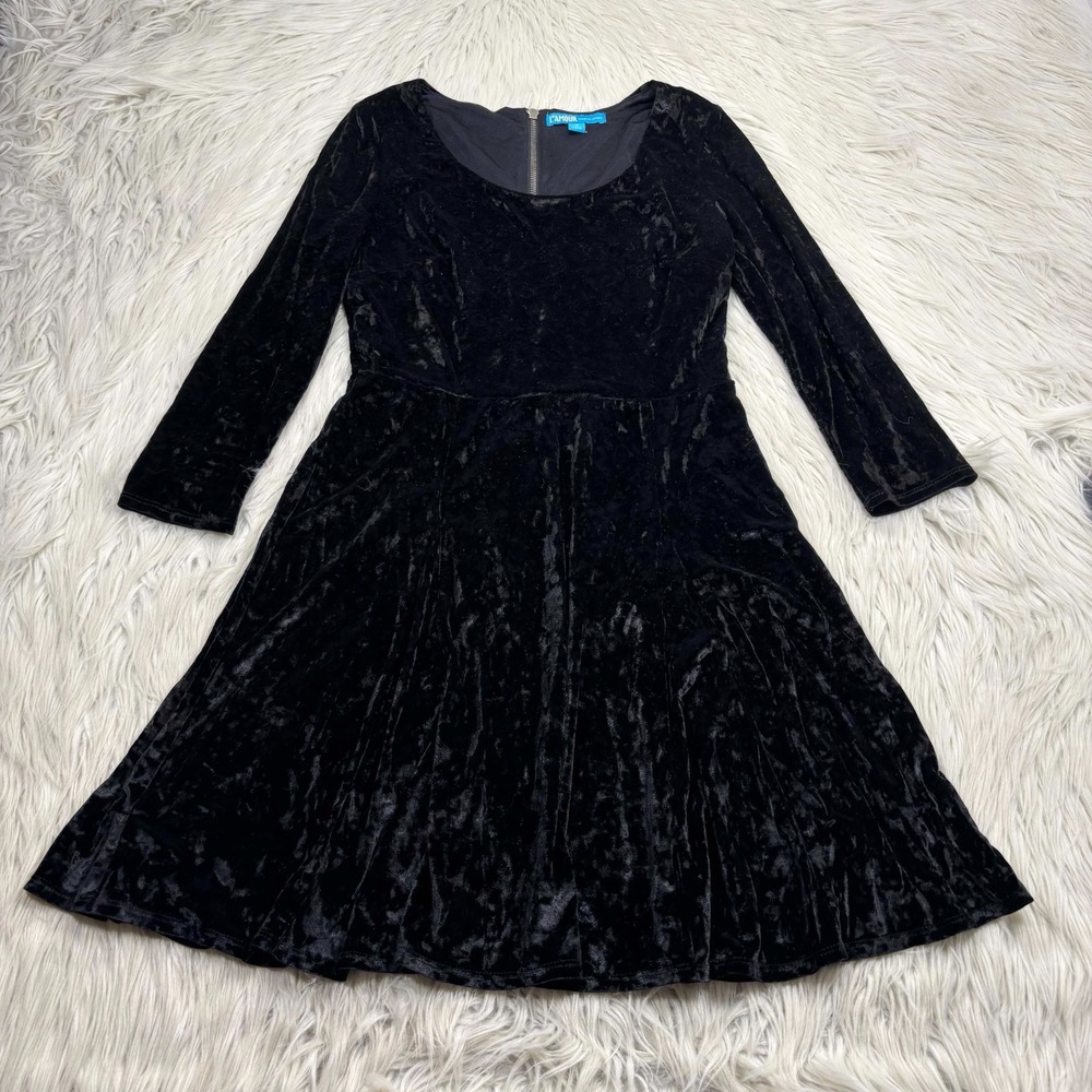 L'Amour Nanette Lepore Women's M Black Crushed Velvet Skater Dress Whimsigoth